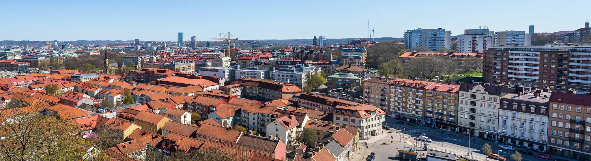 Vy över fastigheter i Göteborg, där MBA erbjuder fastighetsservice, förvaltning, sba, ovk mm.